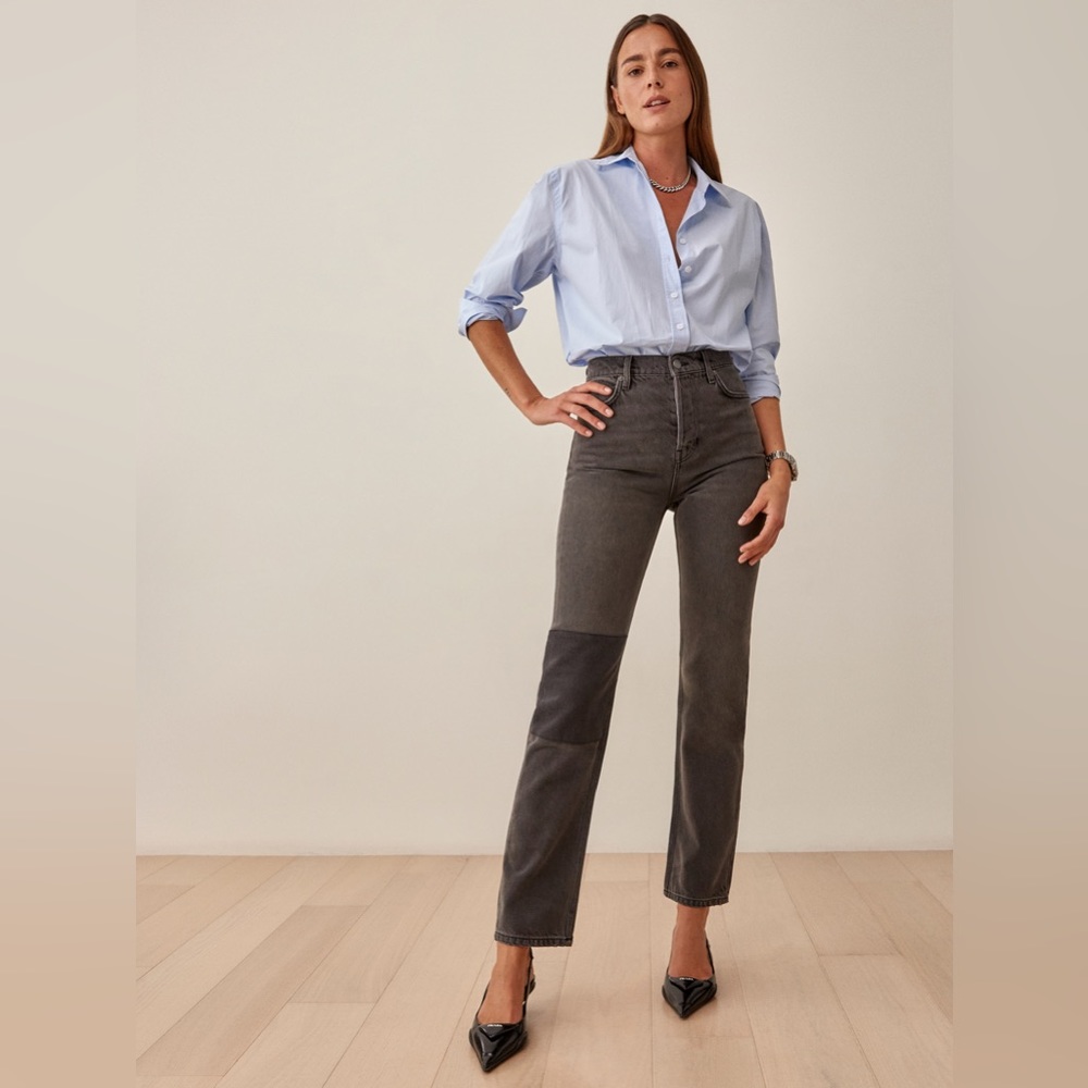 Cynthia Patch High Rise Straight Jean